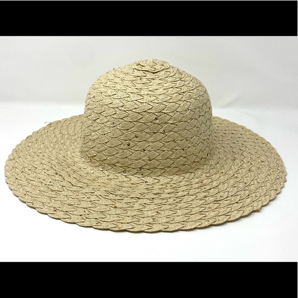 Womans Floppy Sun Hat Light Brown W/ Gold Sequin New - Picture 1 of 7